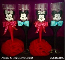 Pahare botez pictate si ornate manual Mickey și Minnie Mouse